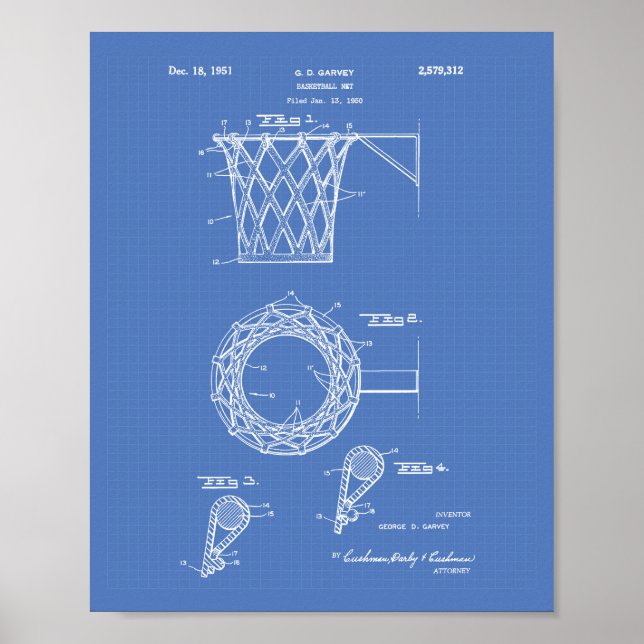 Póster Basketball Goal 1951 Patent Art Blueprint (Frente)
