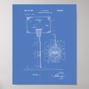 Póster Basketball Goal 1961 Patent Art Blueprint