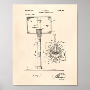 Póster Basketball Goal 1961 Patent Art Old Peper