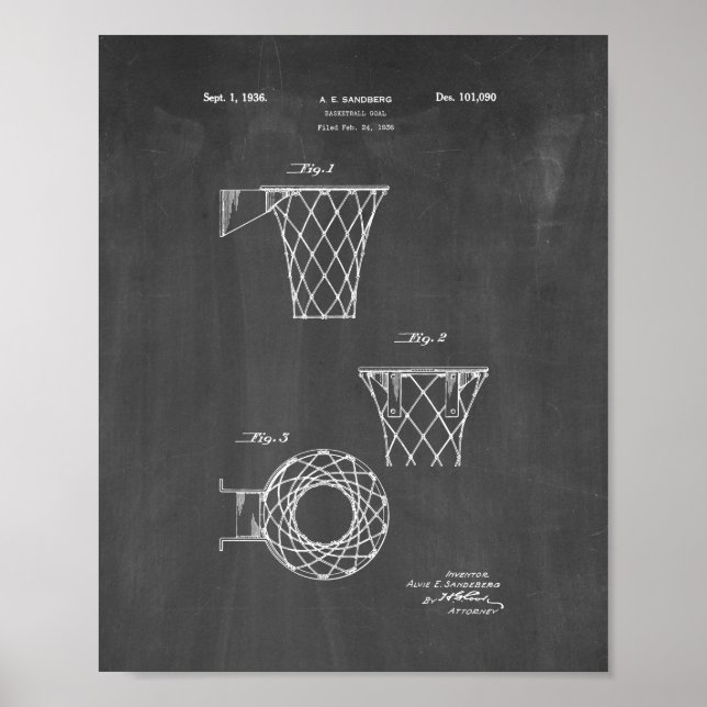 Póster Basketball Goal Patent - Chalkboard (Frente)