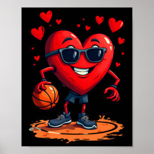 Póster Basketball Heart - Diseño De Amor Y Buops Para