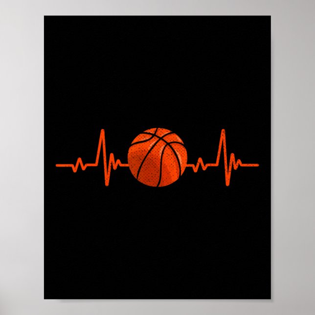 Póster Basketball Lover Heartbeat Vintage Retro Basketbal (Frente)