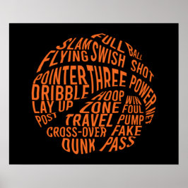 Póster Basketball Motivational Word Cloud Art