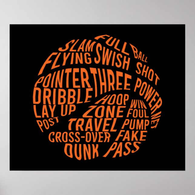 Póster Basketball Motivational Word Cloud Art (Frente)