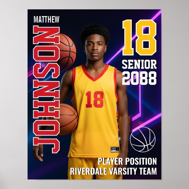 Póster Basketball Player Senior Team Custom Photo Sports (Frente)