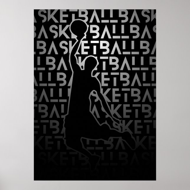 Póster Basketball Poster | Black and White | Metal look (Frente)