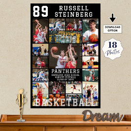 Póster Basketball Senior Graduation 18 Photo Collage