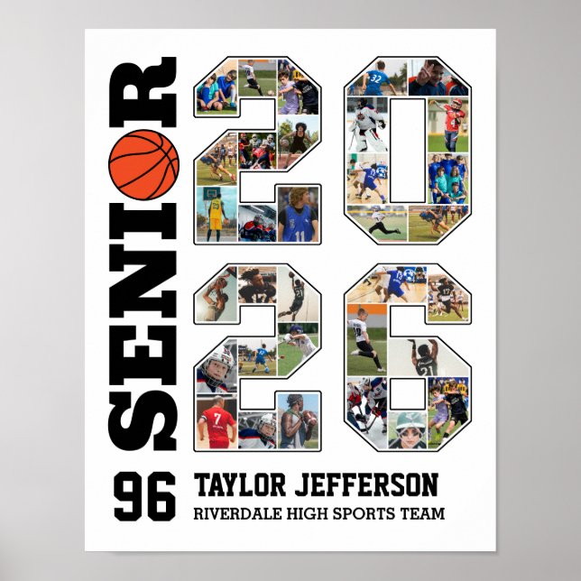 Póster Basketball Team Senior 2026 Sports Photo Collage (Frente)