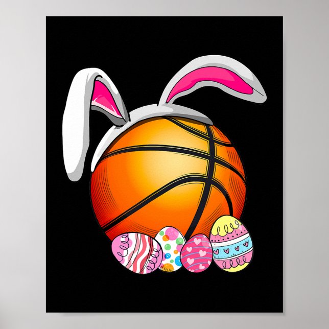 Póster Básquetbol Bunny Ears Easter Eggs Niños Chica Boy (Frente)
