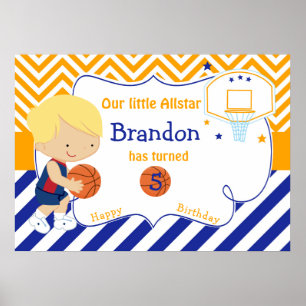 Póster Básquetbol Cute Blonde Boy Cumpleaños