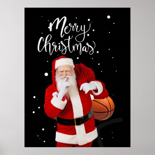 Póster Básquetbol Feliz Navidad con Santa Claus (Frente)