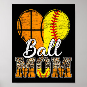 Póster Básquetbol Mamá Corazón Softball Mamá Leopard Madr