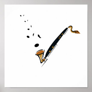 Póster Bass Clarinet con notas musicales