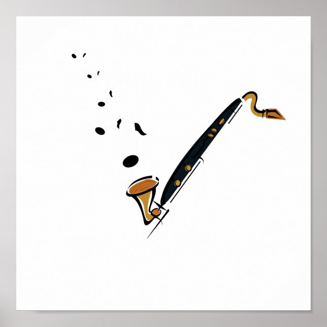 Póster Bass Clarinet con notas musicales (Frente)