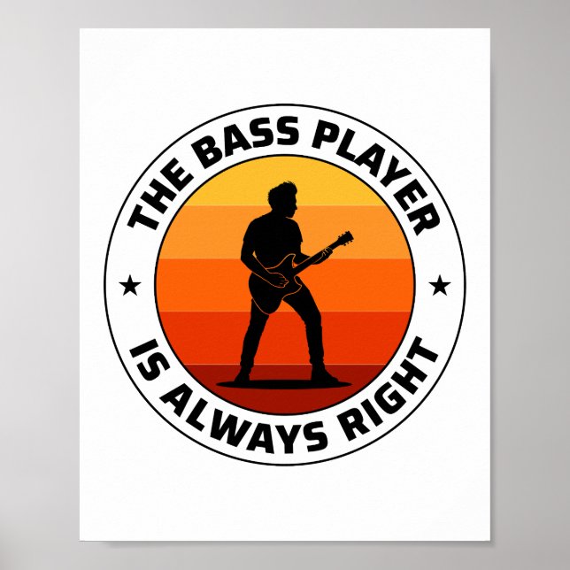 Póster Bass Guitar Player Músico Battend Retro (Frente)