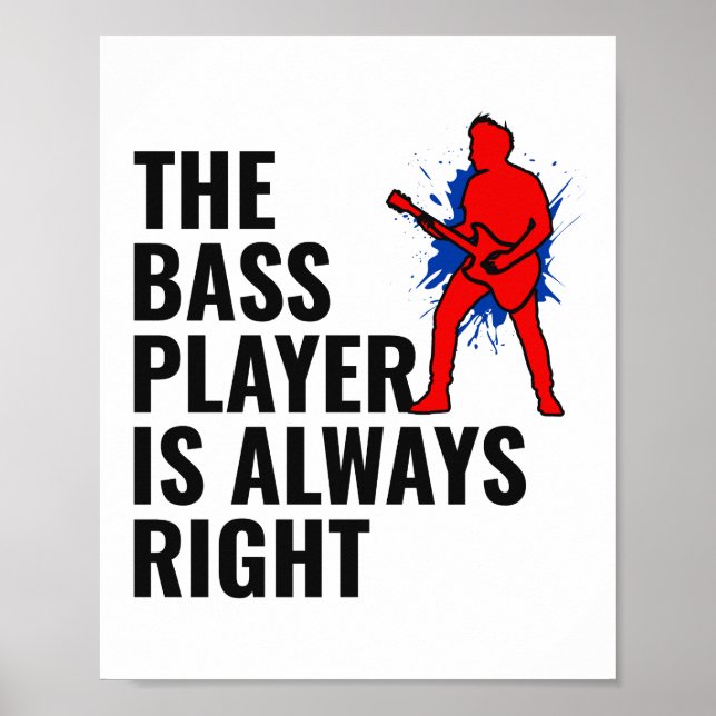 Póster Bass Guitar Player Músico Battend Retro (Frente)