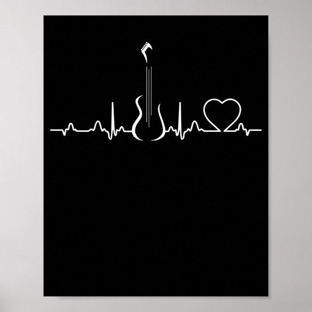 Póster Bass Player Bass Guitar Heartbeat Music Instrument (Frente)