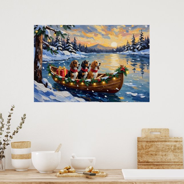 Póster Basset Hound Christmas Boat Holiday (Cocina)