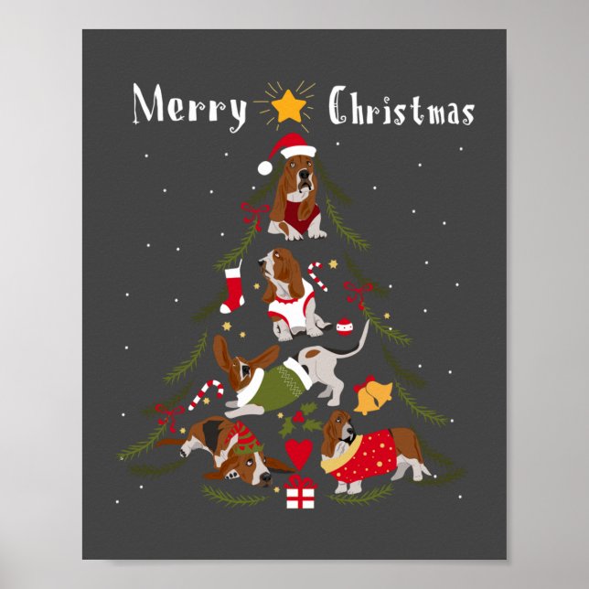 Póster Basset Hound Christmas Tree Xmas Dog Lover (Frente)