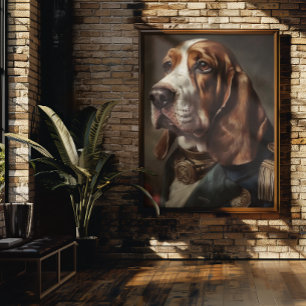 Póster Basset Hound con traje de Napoleón