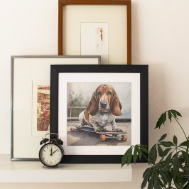 Póster Basset Hound en el skateboard