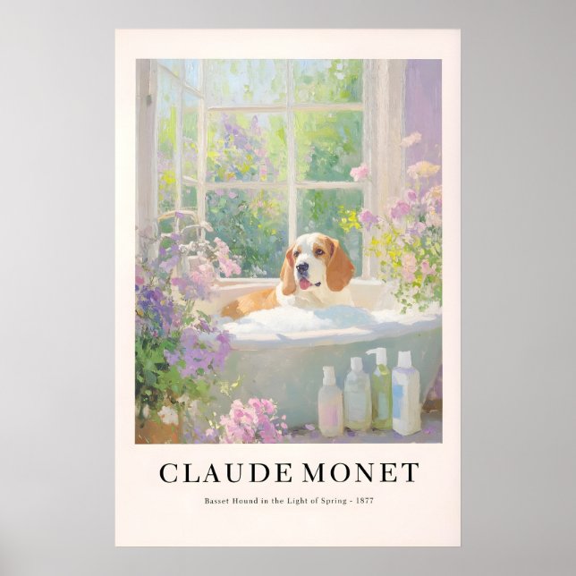 Póster Basset Hound in Bathtub Poster Monet Style (Frente)