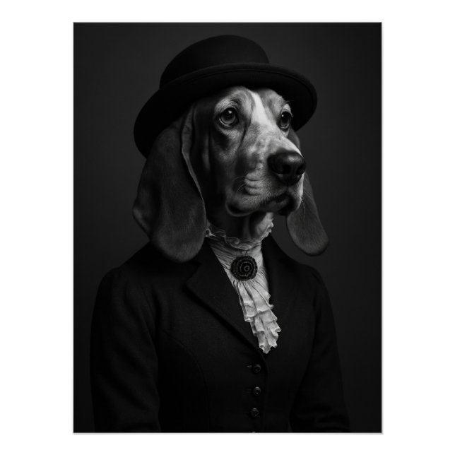 Póster Basset Hound in Bowler Hat & Ruffled Blouse (Anverso)