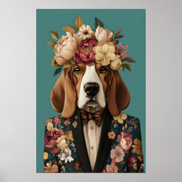 Póster Basset Hound In Suit Poster, Basset Hound