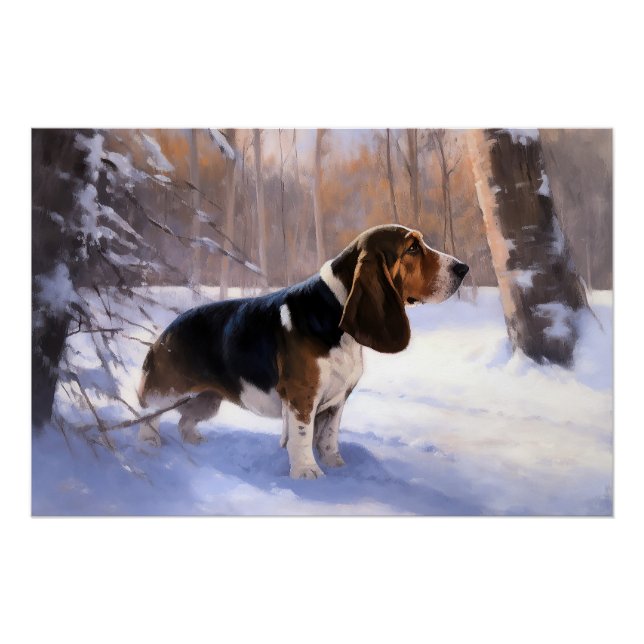 Póster Basset Hound Let It Snow Navidades (Anverso)
