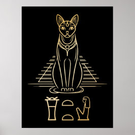Póster Bastet con nombre en jeroglíficos y pirámide de Eg