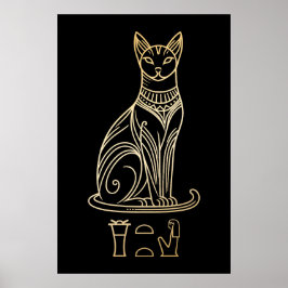 Póster Bastet, diosa egipcia del gato. Nombre en jeroglíf