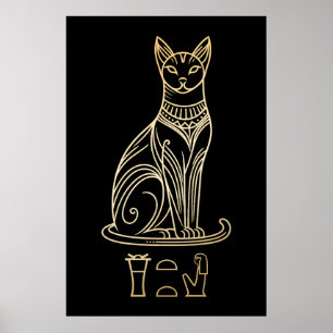 Póster Bastet, diosa egipcia del gato. Nombre en jeroglíf