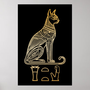 Póster Bastet, diosa egipcia del gato. Nombre en jeroglíf