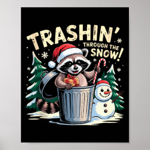 Póster Basura en la nieve Navidad Mapache divertido H