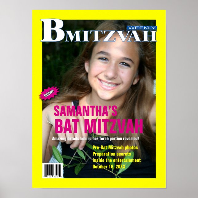 Póster Bat Mitzvah Magazine Poster Rosa Amarillo (Frente)