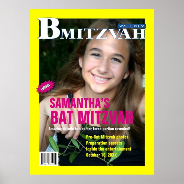 Póster Bat Mitzvah Magazine Poster Rosa Amarillo (Frente)