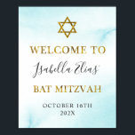 Póster Bat Mitzvah Watercolor Pastel Azul Oro Bienvenida<br><div class="desc">Bat Mitzvah Watercolor Pastel Azul Oro Poster de bienvenida</div>
