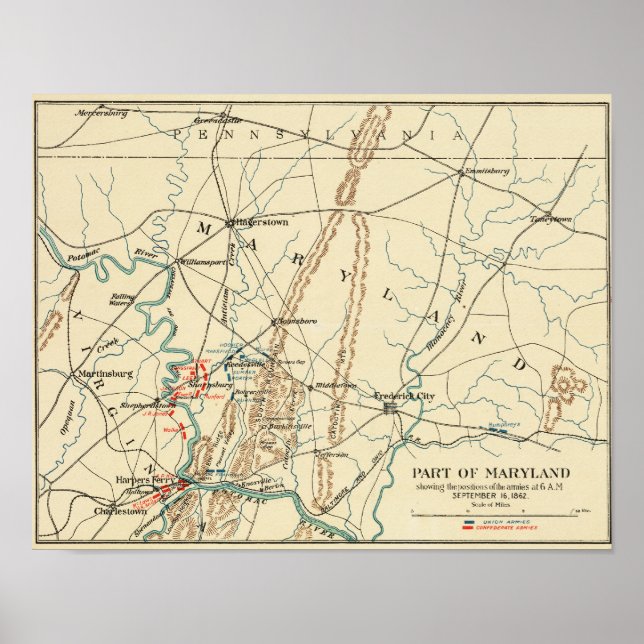 Póster Batalla de Antietam - Mapa Panorámico de Guerra Ci (Frente)