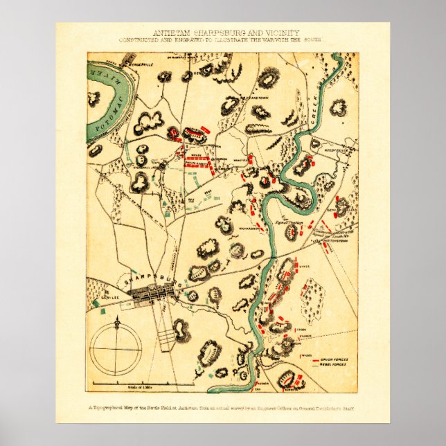 Póster Batalla de Antietam - Mapa Panorámico de Guerra Ci (Frente)