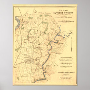Póster Batalla de Antietam - mapa panorámico de la guerra