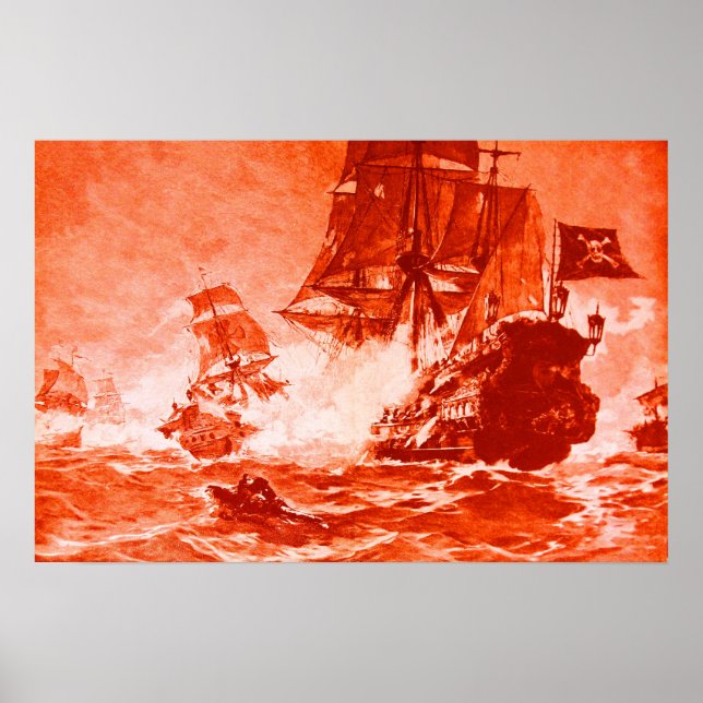 PÓSTER BATALLA DE BARCO PIRATA EN ROJO (Frente)