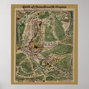 Póster Batalla de Chancellorsville Virginia - Mapa