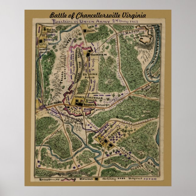 Póster Batalla de Chancellorsville Virginia - Mapa (Frente)