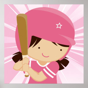 Póster Batalla de Chica de softbol en rosa y blanco