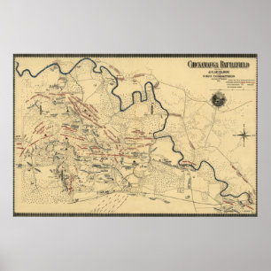 Póster Batalla de Chickamauga - Mapa Panorámico de la Gue
