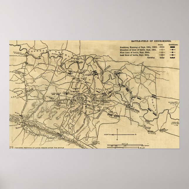 Póster Batalla de Chickamauga - Mapa Panorámico de la Gue (Frente)