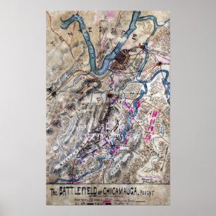 Póster Batalla de Chickamauga - Mapa Panorámico de la Gue