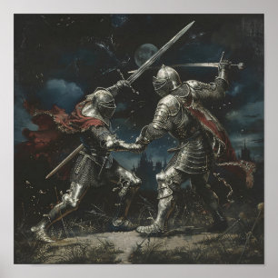 Póster Batalla de espadas entre dos caballeros