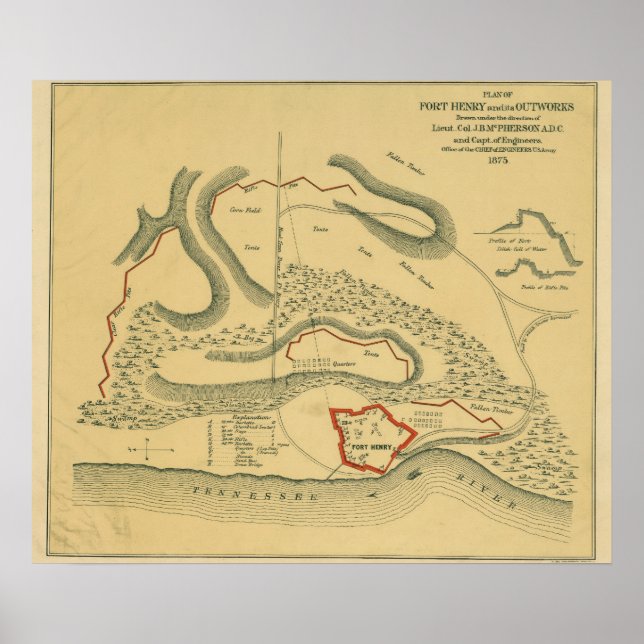 Póster Batalla de Fort Henry - Mapa panorámico de la guer (Frente)