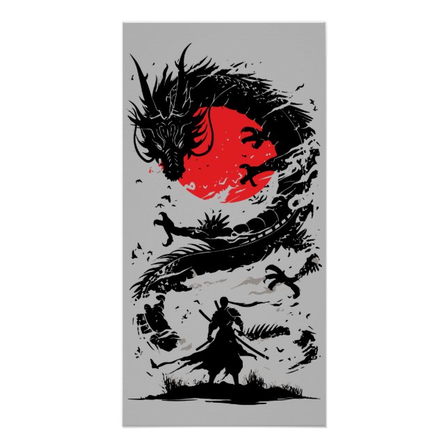 Póster Batalla de Guerreros y Dragones de Samurai (Anverso)